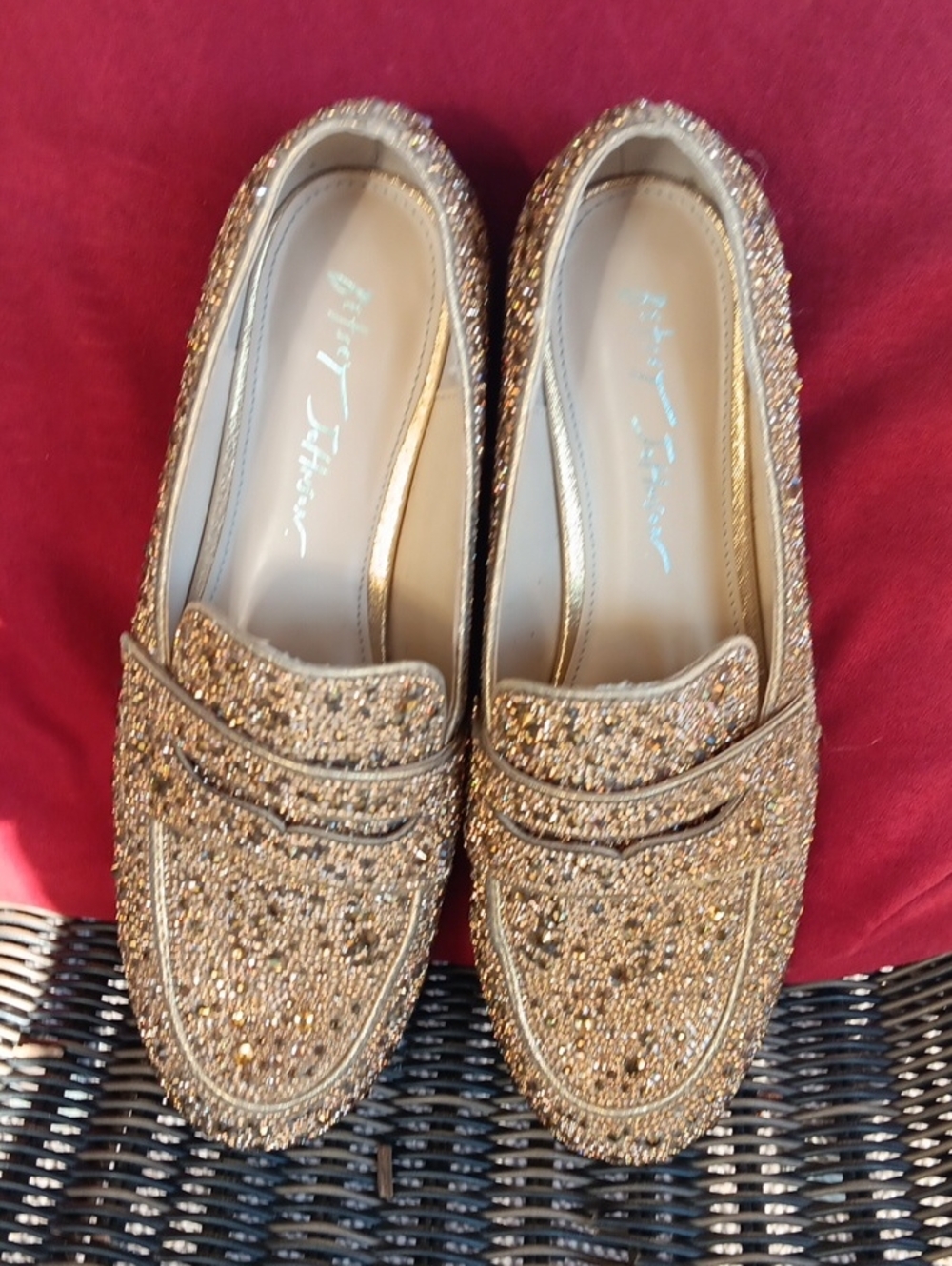 Betsey Johnson Gold Glitter Beaded Loafers